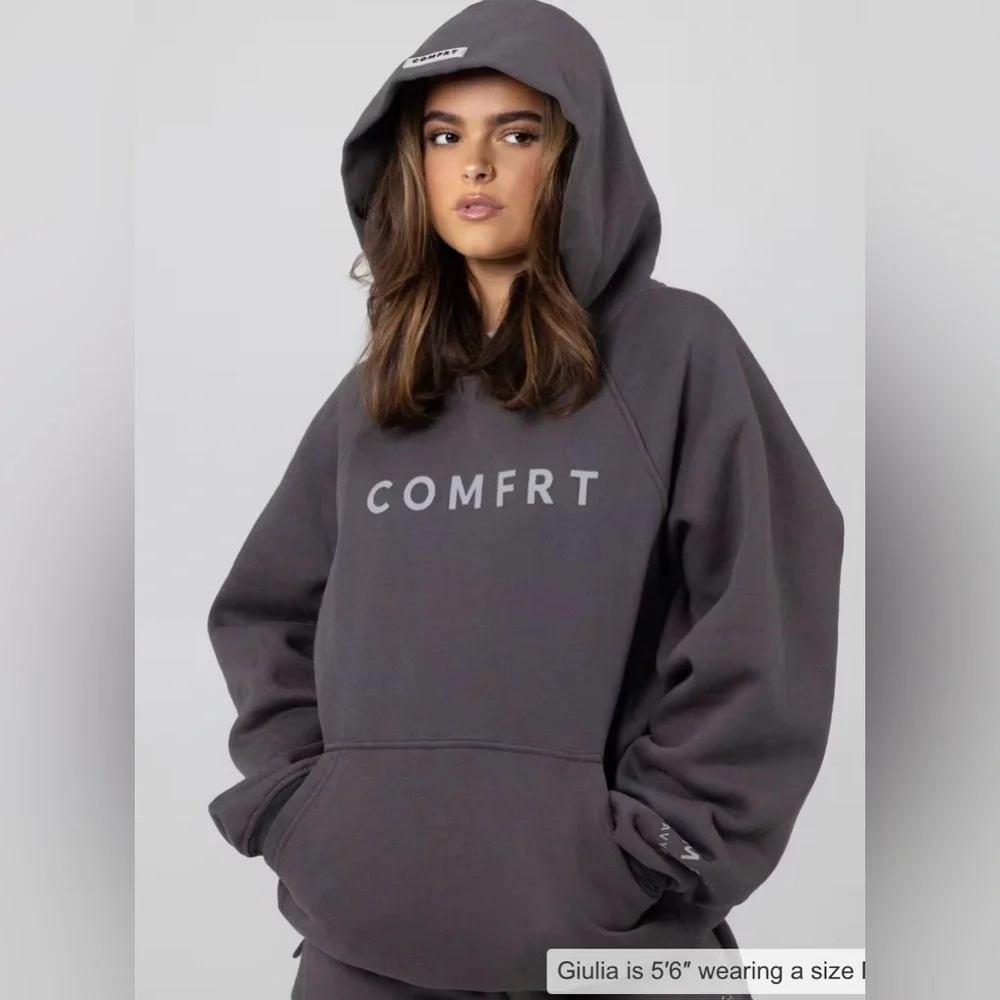 Comfrt Tranquil Hoodie Unisex Lg Charcoal Oversized Heavyweight Kangaroo Pocket - Picture 2 of 12